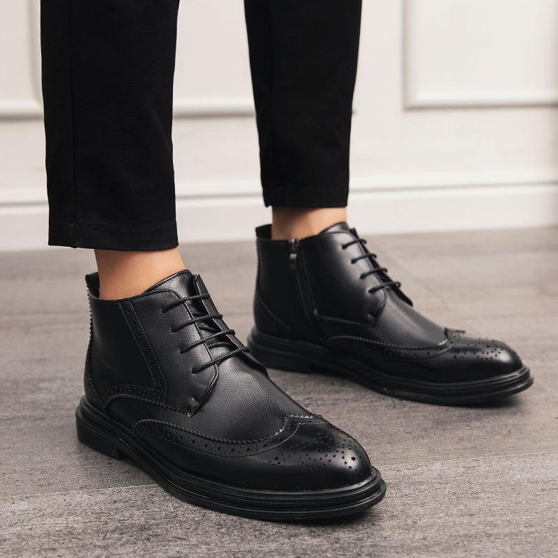 Men's Trend Business High Top Leather Shoes Short Boots Dress Large Size 46 Men's Shoes Brock Pointed Retro Trendy Shoes