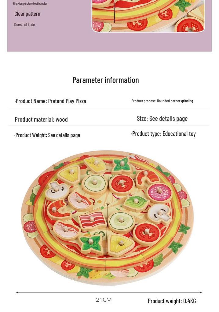 Wooden Pretend Play Kitchen Set: Cutting Vegetables, Mushrooms, and Pizza for Kids