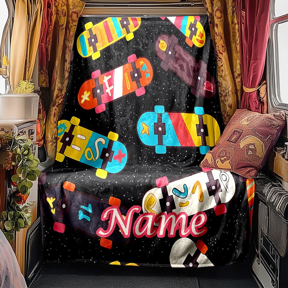 Skateboard Design Background With Colorful Decks Blanketcustomize Your Name Lightweight Comfortable And Stylish Blanket For Travel Bed Home Chair