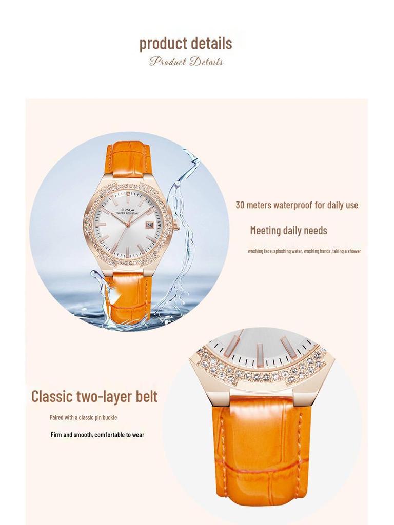 ORSGA Light Luxury Women's Rhinestone Calendar Quartz Watch
