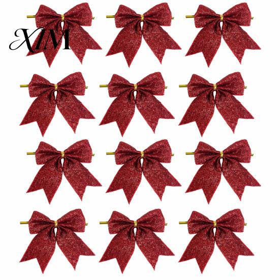 Large Fabric Bows for Home Decor Glitter Christmas Bow, Gold Sparkling Ribbon Hanging Ornament Decorative Wedding Scenery Tree Wreath Gift
