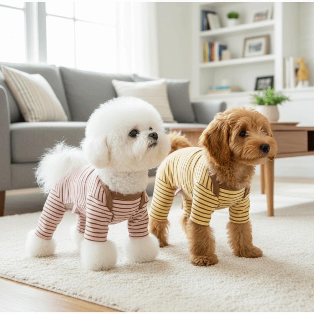 Elastic Four-Legged Dog Pajamas Soft Comfortable Dog Jumpsuit Long Sleeves Anti-licking Striped Dog Base Shirt Indoor Outfit