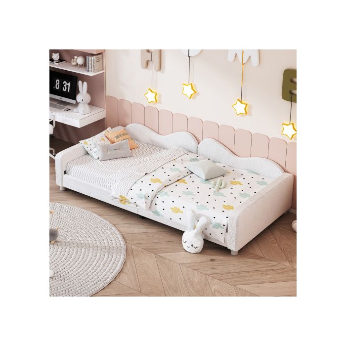 Lit enfant - MUVOE - 90x200 cm - Tissu Teddy - Cadre souple - Multifonctionnel