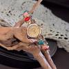 LP74 Exquisite Colorful Turquoise Bracelet Women's Watch Vintage Round Stone Embedded Quartz Watch Fashion Wristwatch for Ladies