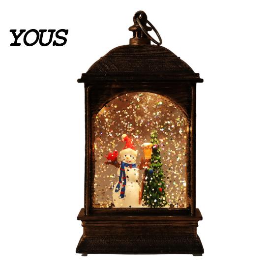 Warm Ambient Bedside Lamp Christmas Snow Lantern, Battery Operated Swirling Water Glittering Vintage Desktop Holiday Soft Furnishings