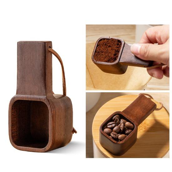 Wooden Coffee Spoons Walnut Wood Hanging Rope Coffee Measuring Scoop Ground Beans Square Tea