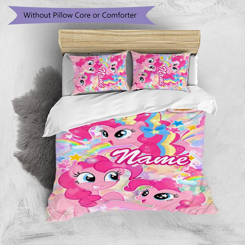 3pcs My Little Pony2 Cover Set - Personalized Name, HD Printed Bedding with 1 Cover and 2 Pillowcases - Perfect for Home Decor, Easy Care