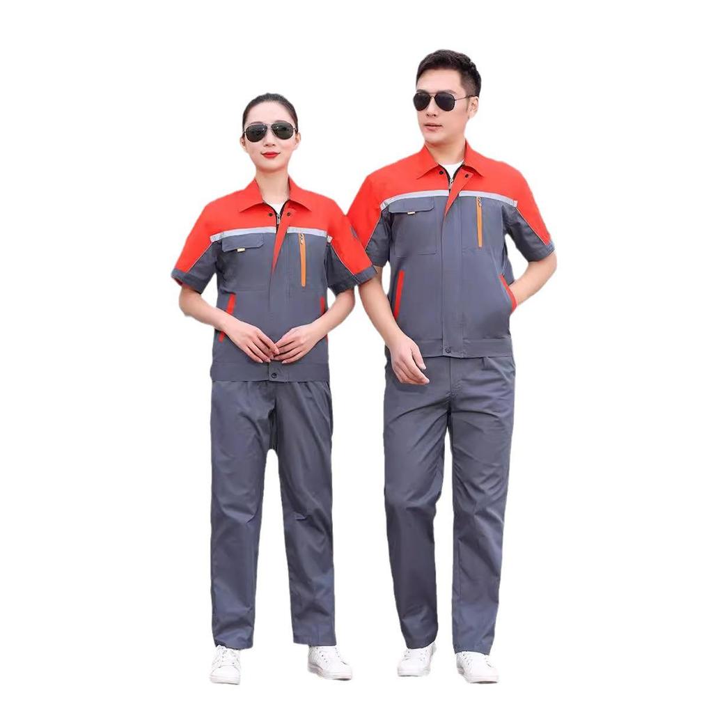 Summer Workwear Set: Men's & Women's Short Sleeve, Breathable, Thin Overalls with Large Pockets for Auto Repair & Labor Protection
