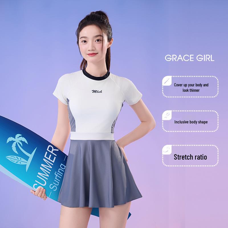 Women's Quick-Dry Pleated A-line Skirt Swimsuit Two-Piece Shorts - Conservative High-End Beachwear