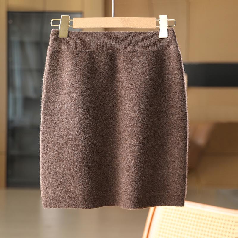 Autumn & Winter 100% Pure Wool High Waist Knit Pencil Skirt for Women