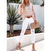 2026 New Spring and Autumn Women's V-neck Chiffon Top Lantern Sleeve Floral Casual T-shirt