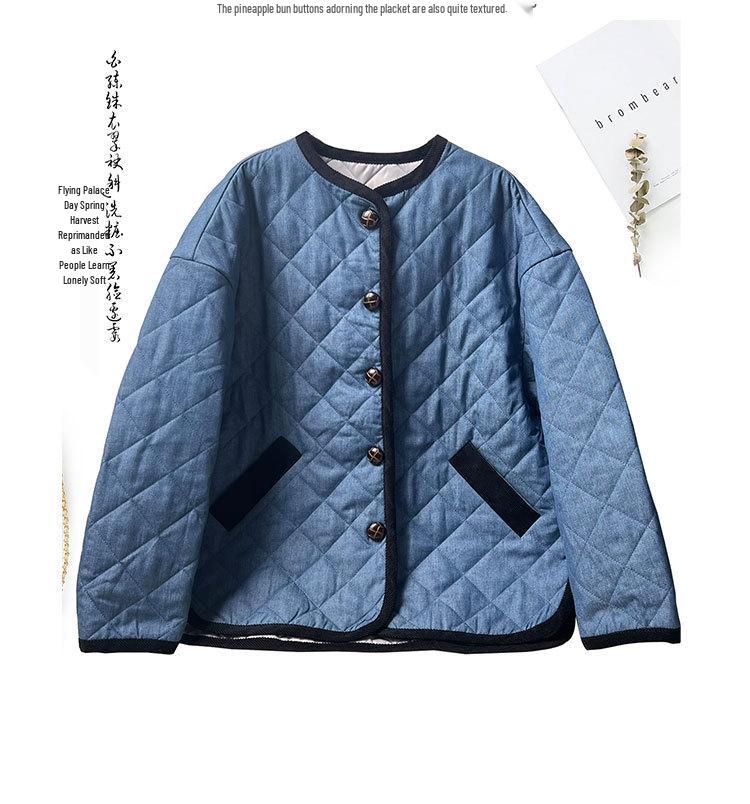 2024 Autumn Song Qian Korean Pure Cotton Quilted Denim Jacket