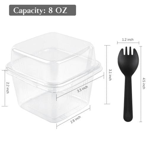 Qeirudu 50-Pack 8oz Square Plastic Dessert Cups with Lids and Sporks, Disposable Cake Cups, Yogurt Parfait Containers for Fruit, Pudding, Mousse, Ice