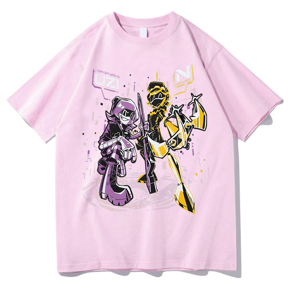

Футболки Murder Drones N и Uzi, модные женские/мужские хлопковые футболки с принтом аниме, одежда в стиле хип-хоп с коротким рукавом, панк, уличная одежда 2000 года, футболка S розовый