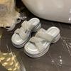 Thick-bottomed rhinestone one-word drag women wear new summer slope heel casual versatile cool slippers