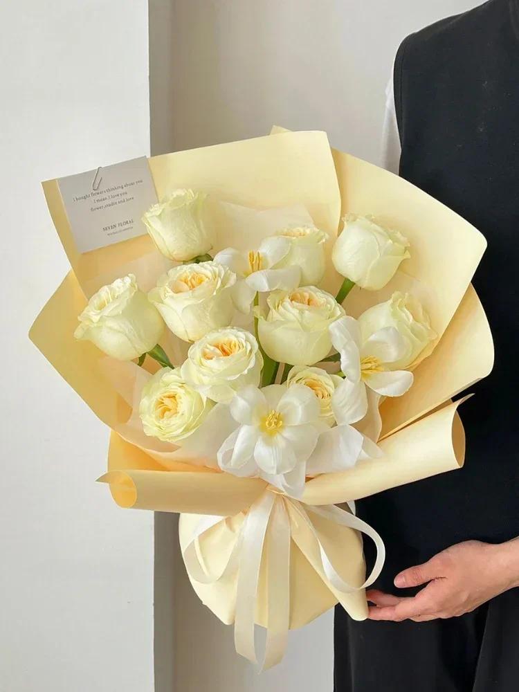 58cmX11yards Plain Porcelain Matte Floral Paper Flower Bouquet Solid Color Floral Page Flower Material Waterproof Packaging Film