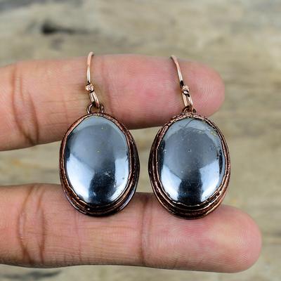 Boucles d'oreilles en shungite, boucles d'oreilles en cuivre électroformé, bijoux anciens, boucles d'oreilles avec pierre de naissance, bijoux électroformés faits à la main, cadeaux d'anniversaire