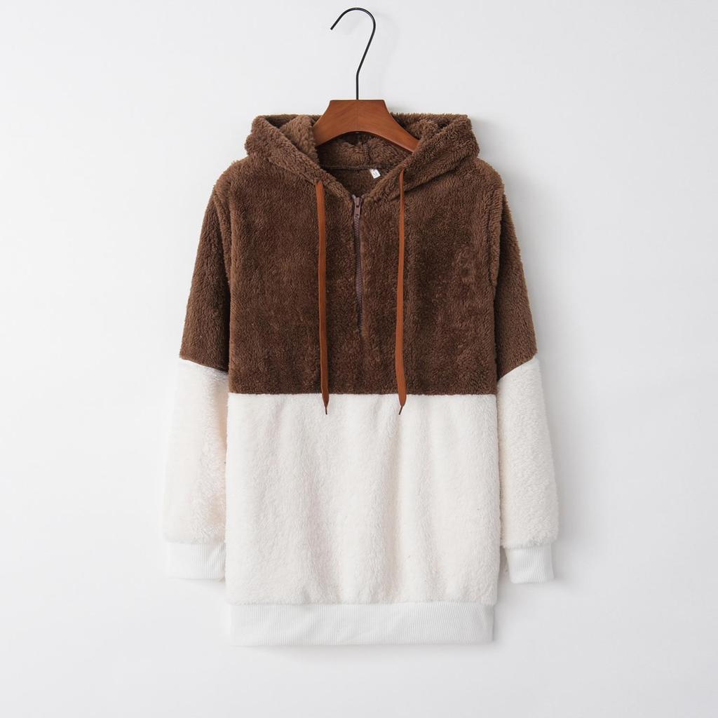 Autumn & Winter Hooded Fleece Jacket with Splicing Design
