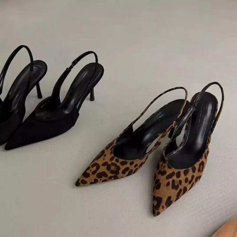 Fashion Women Pumps Belt Buckle Strap Pointed Toe One Kick Bare Heels Baot Shoes Leopard Print Sexy New Fashion Dress Sandalias De Mujer