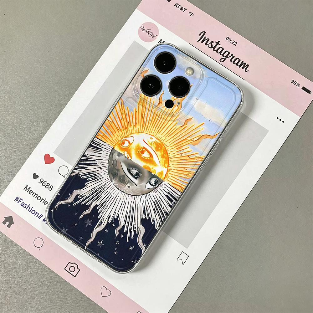Sun And The Moon Clear Case For Iphone 17 Pro Max 11 15 12 13 14 16 Pro Max Air 16E 17E Cover Funda Bumper