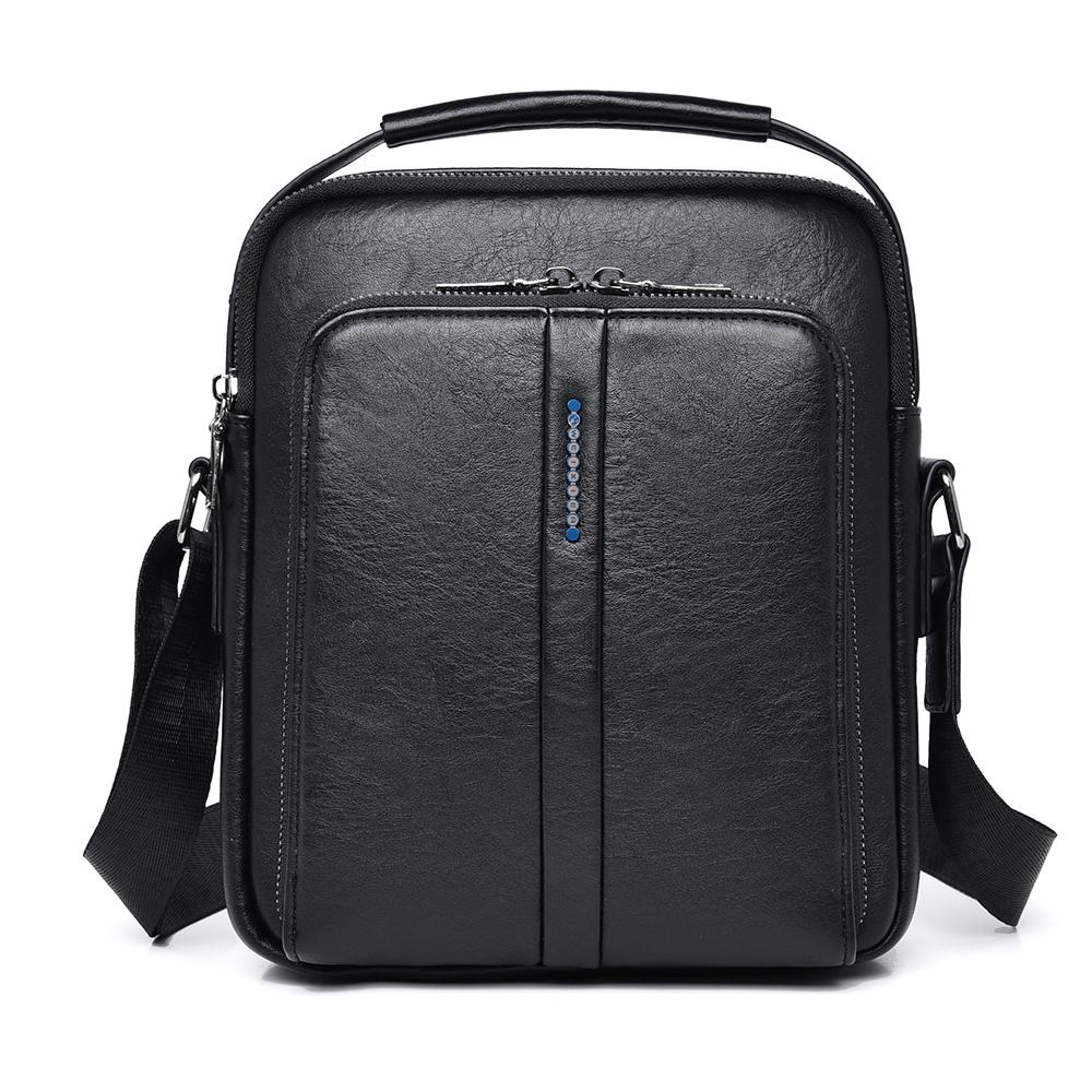 WEIXIER Men s Leather Crossbody Shoulder Bag Waterproof Messenger Sling Satchel Bag for Work Business Travel чёрный