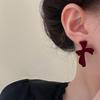 Vintage Wine Red Flocking Earrings Charm Geometric Bowknot Stud Earrings for Women Girls Fashion Unusual Jewelry Ear Accessories