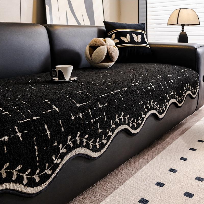 Premium Leather Sofa Cushion Autumn And Winter Plush New Four-Season Universal Fixed Non-Slip Straight Row Seat Cushion Cover