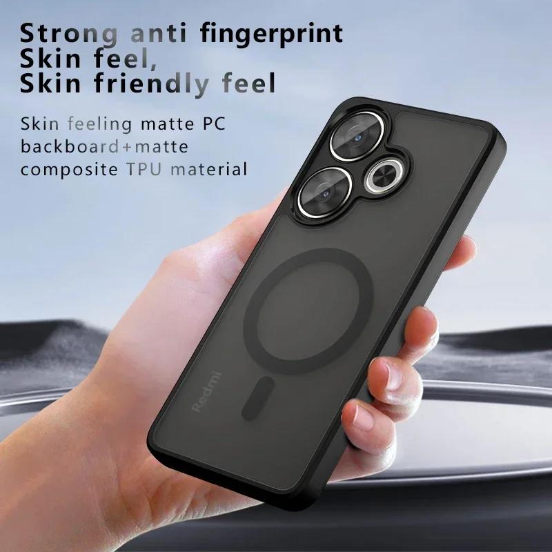 Per Xiaomi Poco F6 Redmi Turbo 3 Custodia Antiurto Magnetica Sensazione Pelle Texture Opaca Telaio TPU Plastica Dura Traslucida Copri Telefono