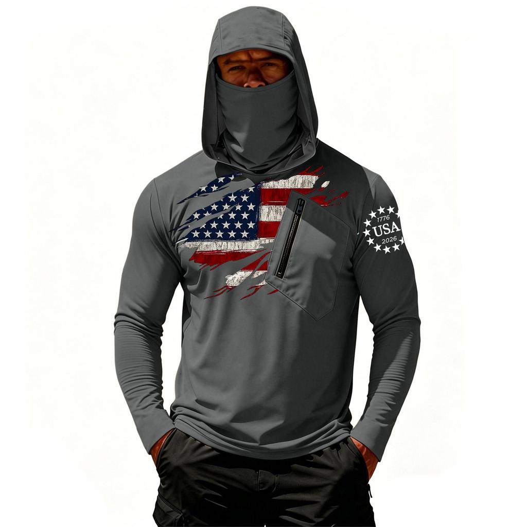 Camiseta Casual con Capucha de Manga Larga para Hombre con Protección Solar