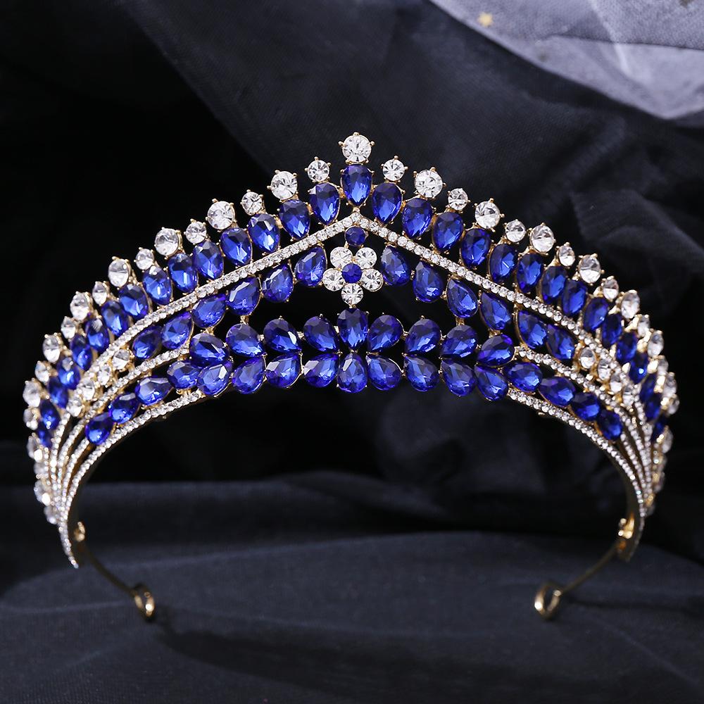 DIEZI Baroque Sweet Blue Crystal Crown Bride Tiara For Women Wedding Elegant Princess Headpiece Hair Zircon Punk Accessories