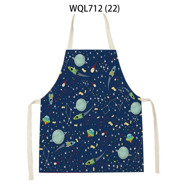 Rocket Planet Print Kitchen Apron for Women Creative Universe Style Baking Accessories Cooking Apron Household Cleaning Pinafore