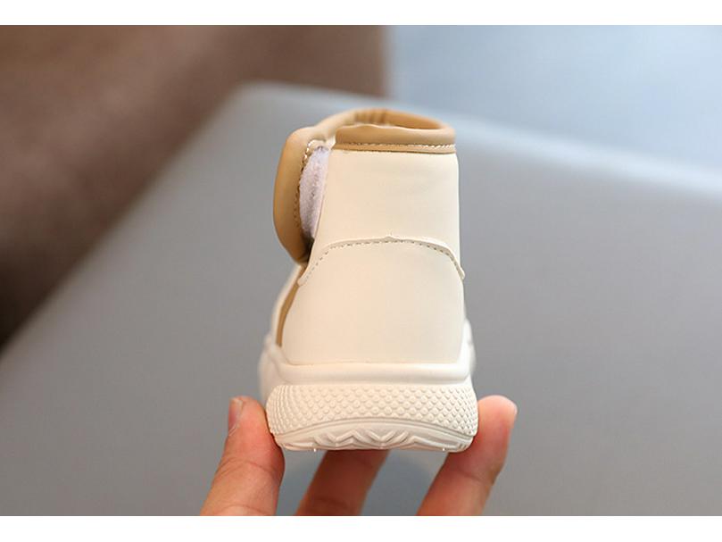 Kids' Velvet-Lined Snow Boots - Solid Color Winter 2023, Korean-Style Cotton Shoes for Boys & Girls, Short Leather Walking Boots
