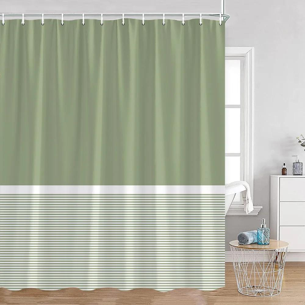 Solid Striped Shower Curtain Pink Yellow Blue Green Pattern Modern Simple Bath Curtains Polyester Cloth Home Bathroom Decoration