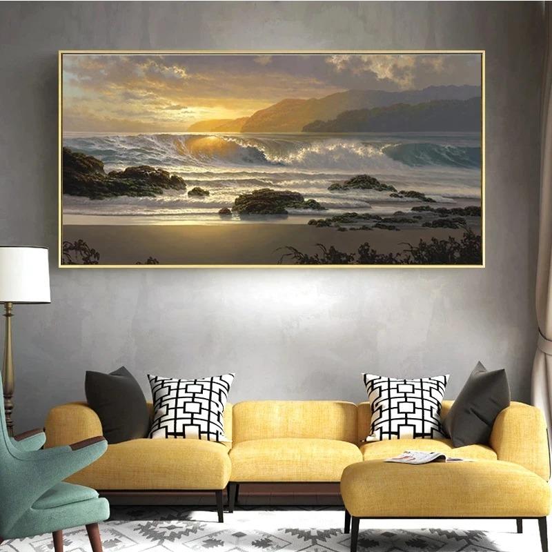 Sunset Beach Landscape Wall Art Canvas Painting Scandinavian Poster and Print Sea Wave Seascape Wall Picture Home Decor Cuadros