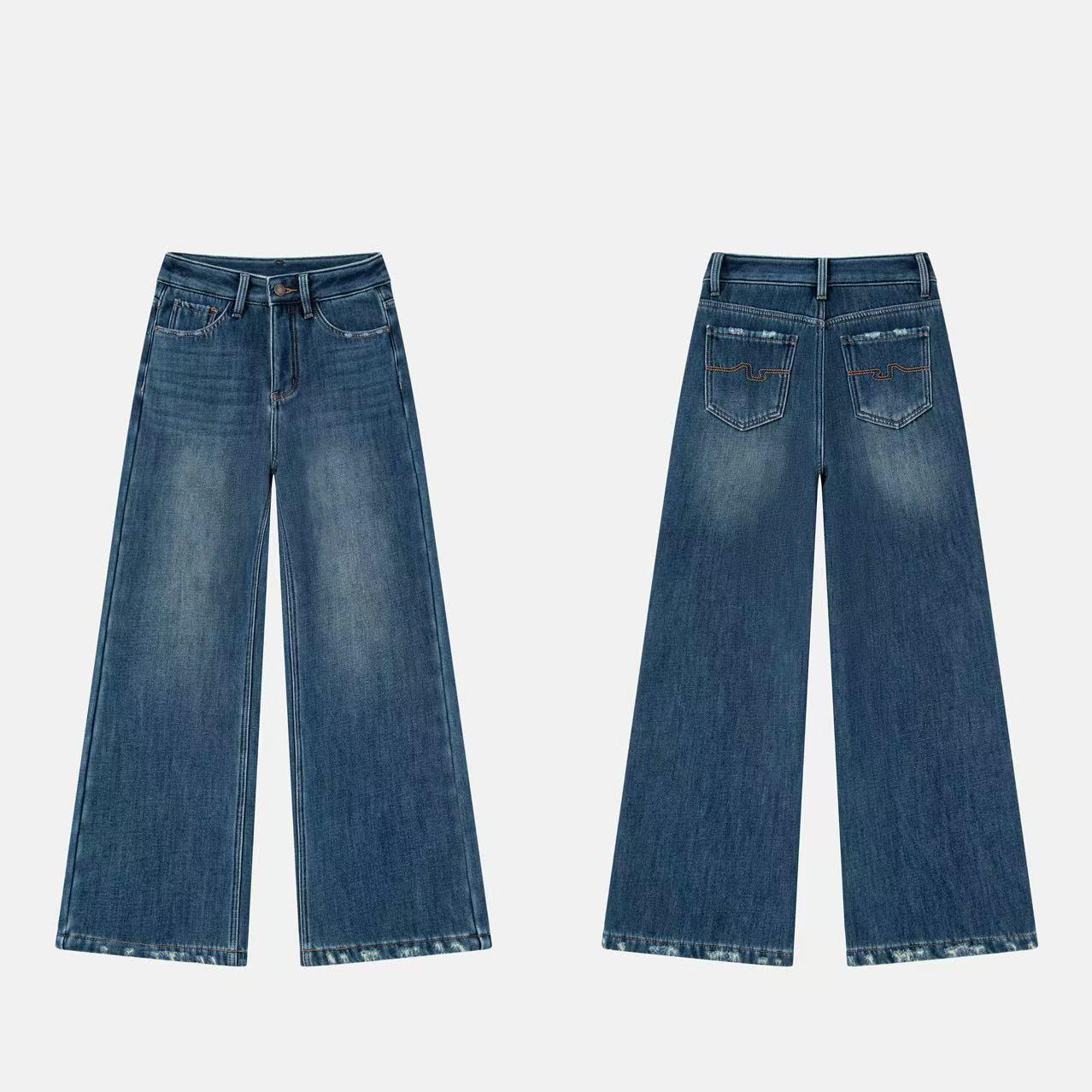 

Zhi Zhi 25th Winter Coffee Fleece-Lined Wide Leg Women s Jeans - Non-Stretch, Plus Velvet, Thick Retro Style XL