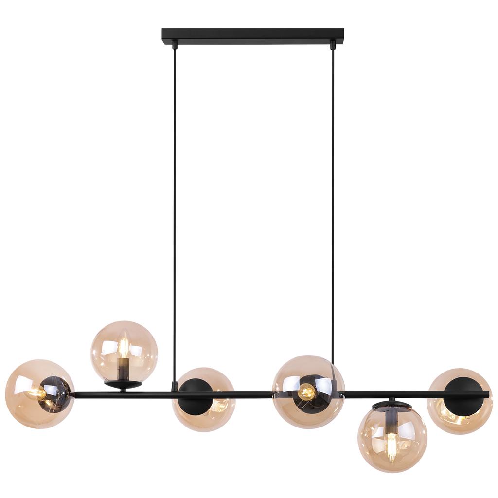Siena Black Hanging Lamp 6-Flat Honey Lampshade E14