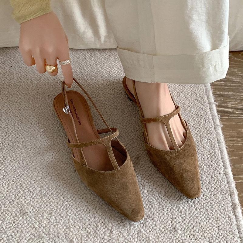 Mode NEU Sommer Damen Sandalen Echtes Leder Schuhe für Damen Zehen bedeckt Slingback Schuhe Spitze Zehen Niedriger Absatz Prägnante Designer Sandalen