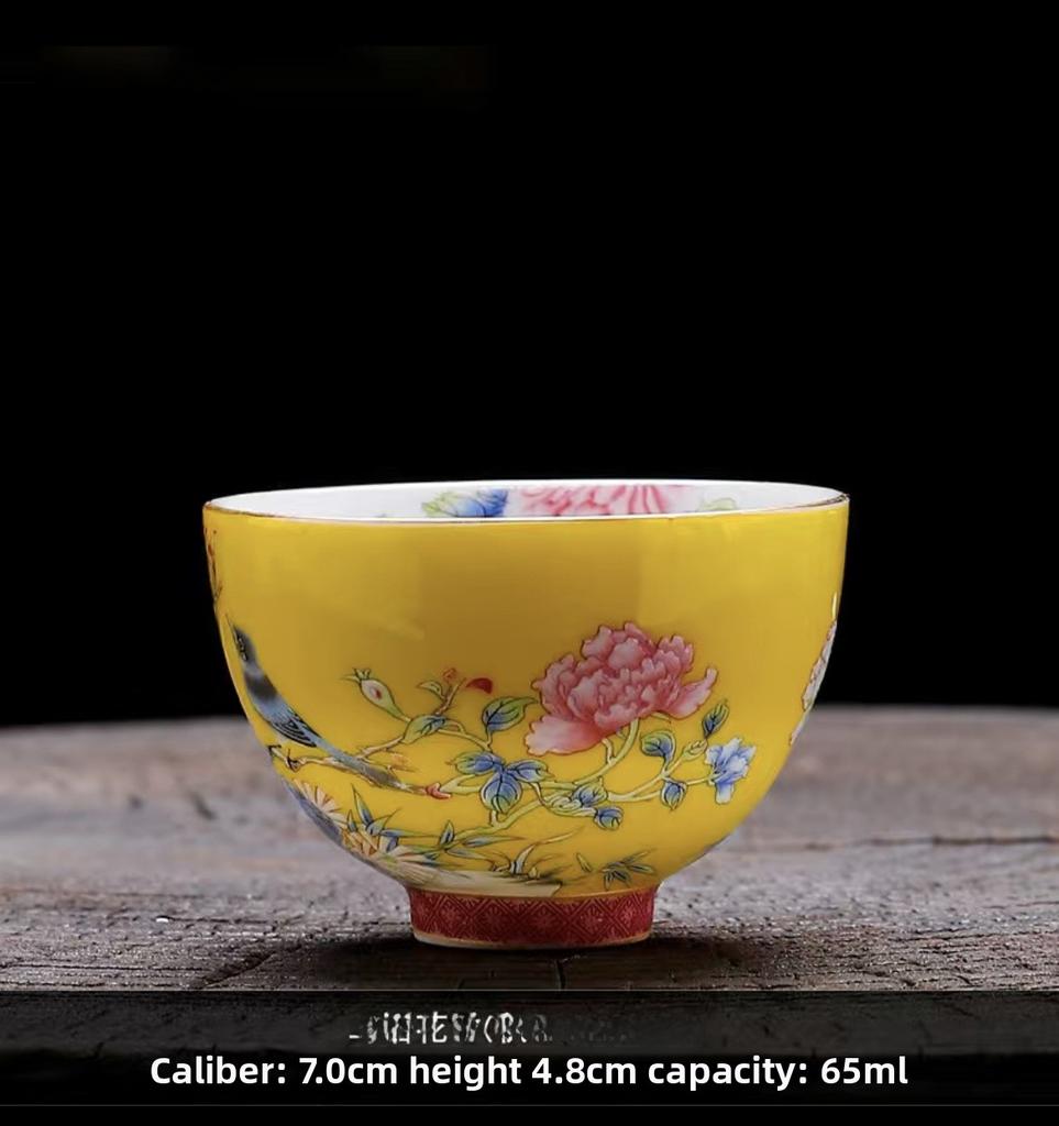 Enamel Color Ceramic Tea Cup Gongfu Tea Set Home Use Drinking Cup Style Peony Handmade Craft High Temperature Glaze