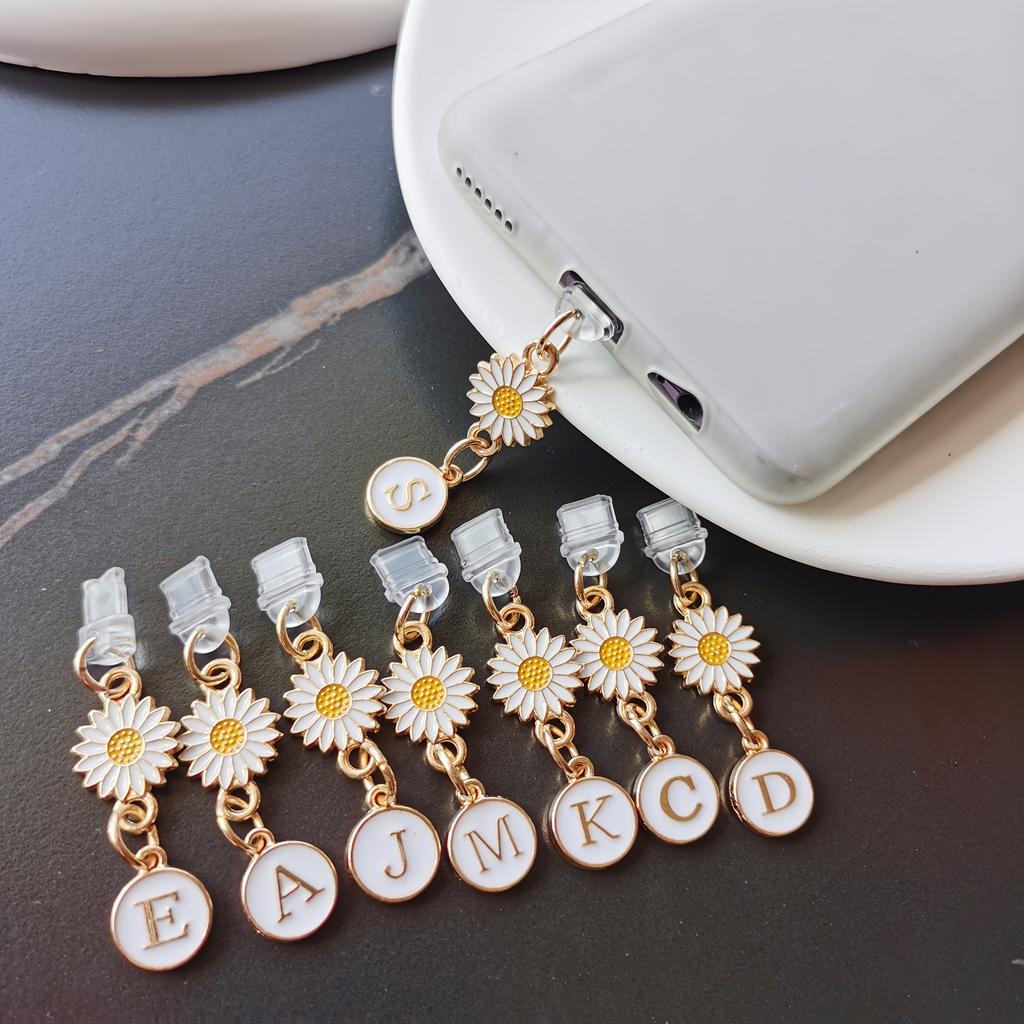 1 szt. Kreatywny stokrotka/słonecznik litera zatyczka przeciwkurzowa do telefonu komórkowego/europejskie i amerykańskie 26 wielkich liter A-Z zawieszka do telefonu komórkowego