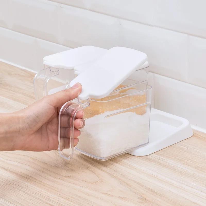 3pcs/Set Transparent Seasoning Box Seasoning Bottle Salt Seasoning Storage Box Kitchen Accessories with Spoon