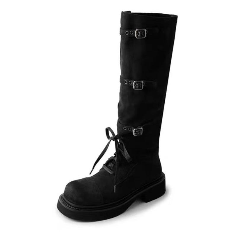 Fashion Women High Boots Flats Knee High Chelsea Gladiator Boots Winter Shoes Casual New 2025 Designer Dress Brand Lace Up Woman Botas