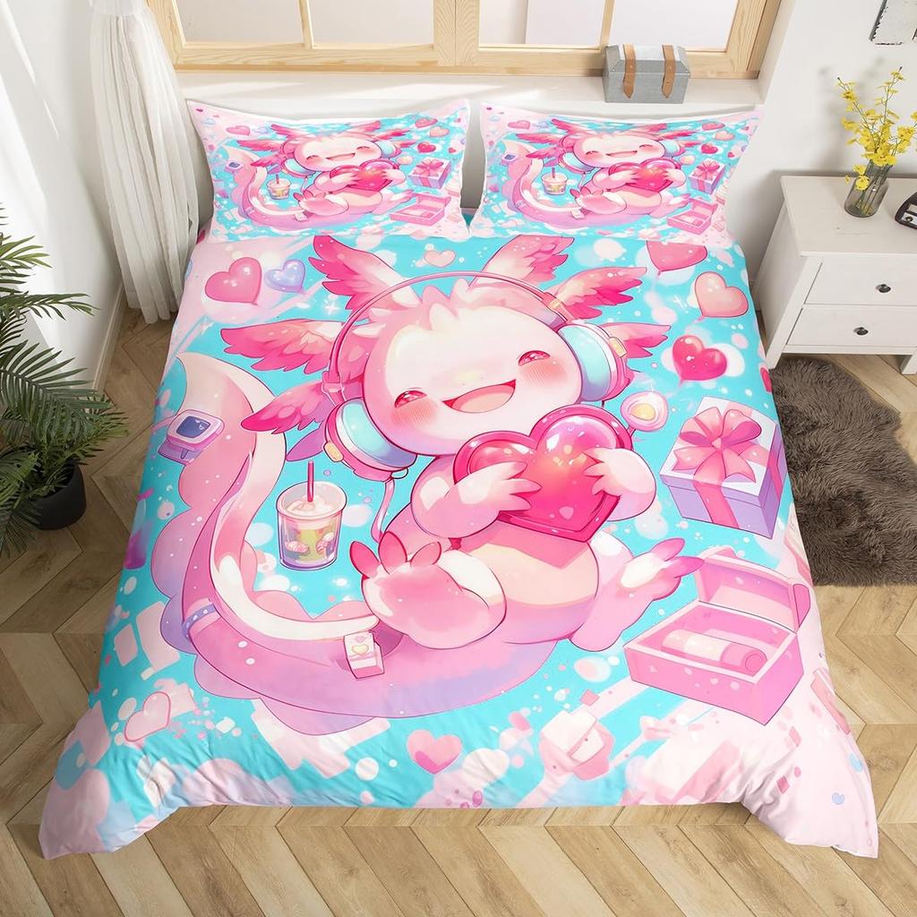 Ocean Sealife Duvet Cover Full Sizecartoon Salamander Comforter Cover Boys Girls Teens Bedspread Cover 3Pcs With 2 Pillowcases