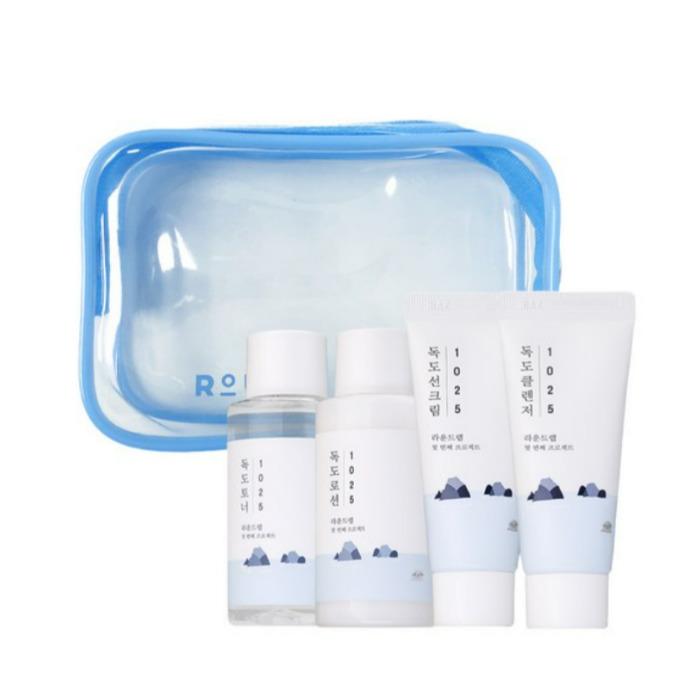 Round Lab 1025 Dokdo Travel Kit – Toner + Lotion + Sunscreen + Cleanser + Pouch Set