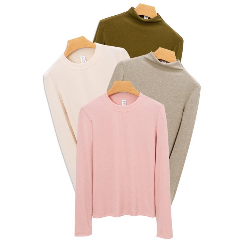 Nouă primăvară, vară, toamnă, cu gât rotund, cu mânecă lungă, tricou simplu, de înaltă calitate, pentru femei, tricouri de bază elastice, topuri casual pentru femei, tricou subțire