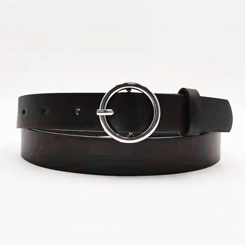 All-match Round Buckle Women's PU Belt Simple and Fashionable Jeans Belt New Student Belt