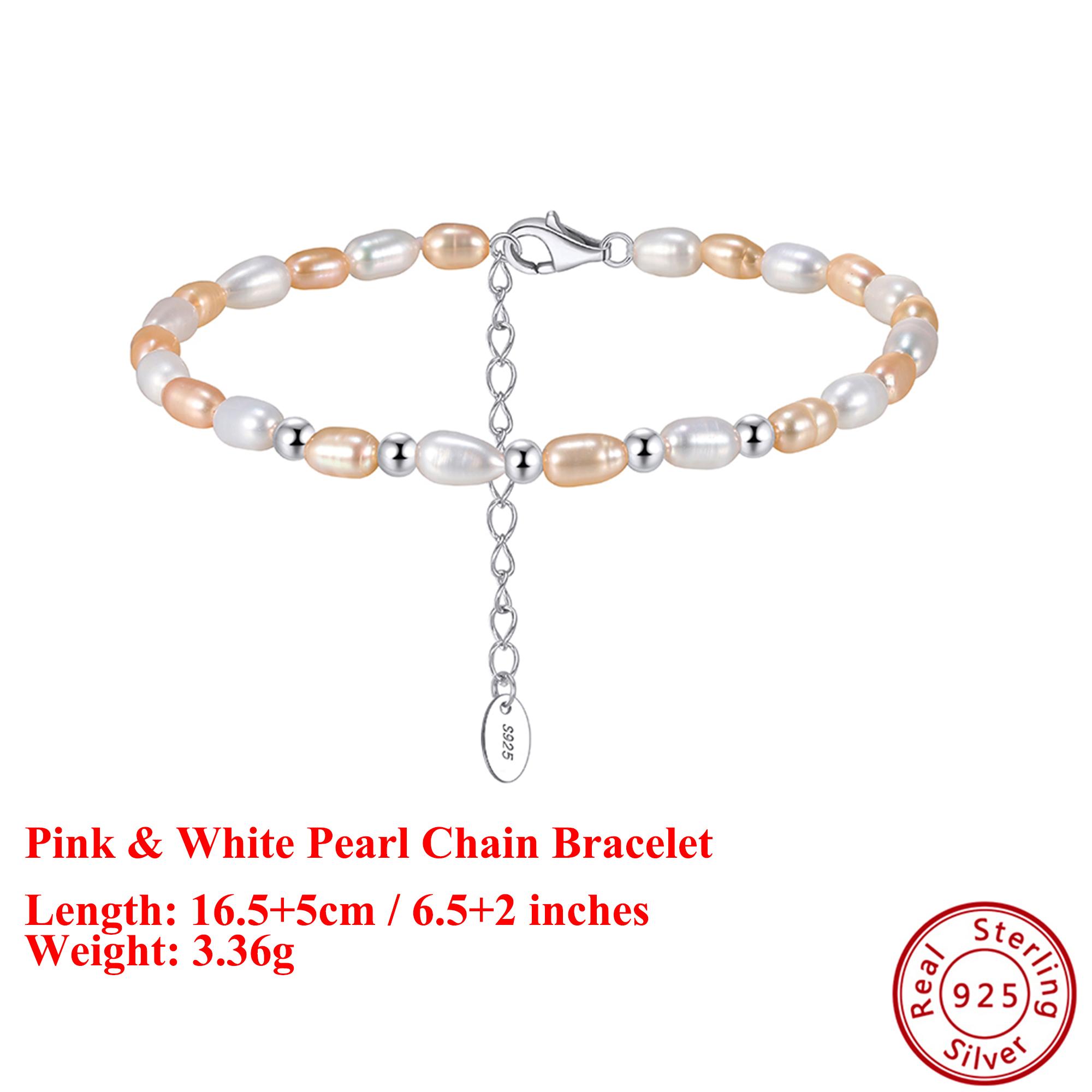

EFFIE QUEEN Authentic 925 Silver Rose Gold Freshwater Pearl Chain Bracelet Natural Jewelry for Women Wedding Party Gift GPB50 срібний
