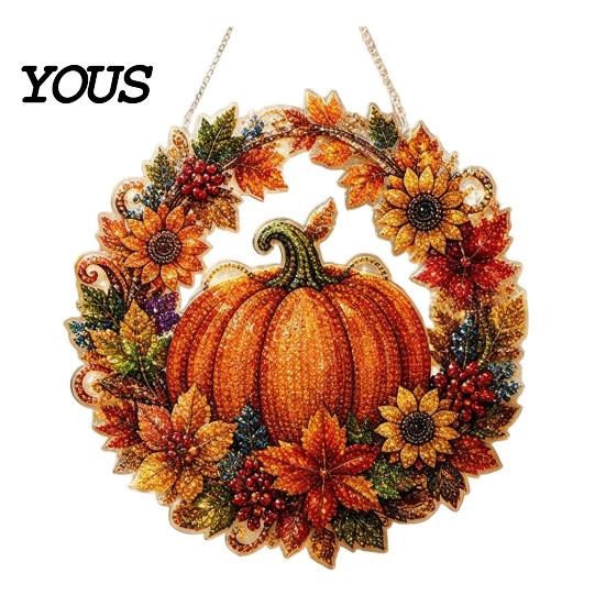 Party Decorations Pumpkin Acrylic Window Hanging Decor, Fall Harvest Wreath Ornament for Decorative Thanksgiving Halloween, Indoor Outdoor Wall Decor