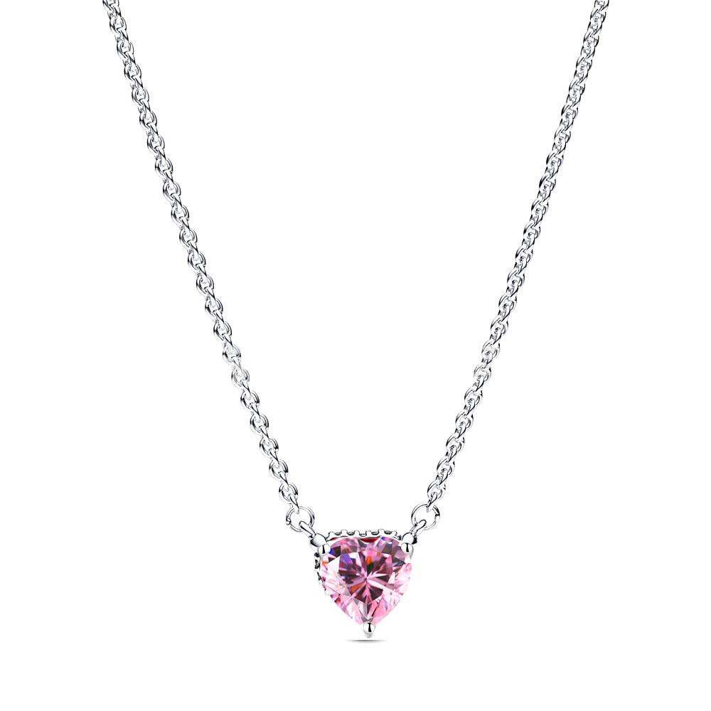 New Copper Fine Chain Button, Red, Blue, Pink, White, Heart-Shaped Zircon, Fashionable And Exquisite Diy Women'S Necklace