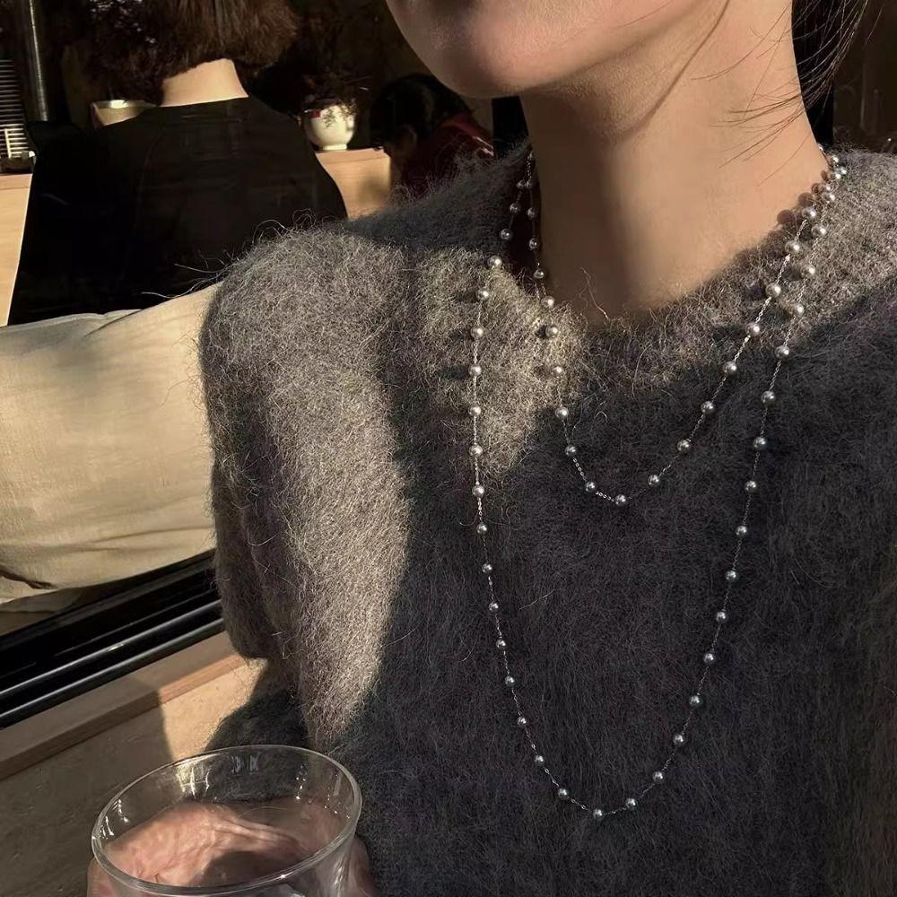Fashion Long Pearl Necklace Simulated Pearl Collarbone Chain Elegant Sweater Chain  Dress