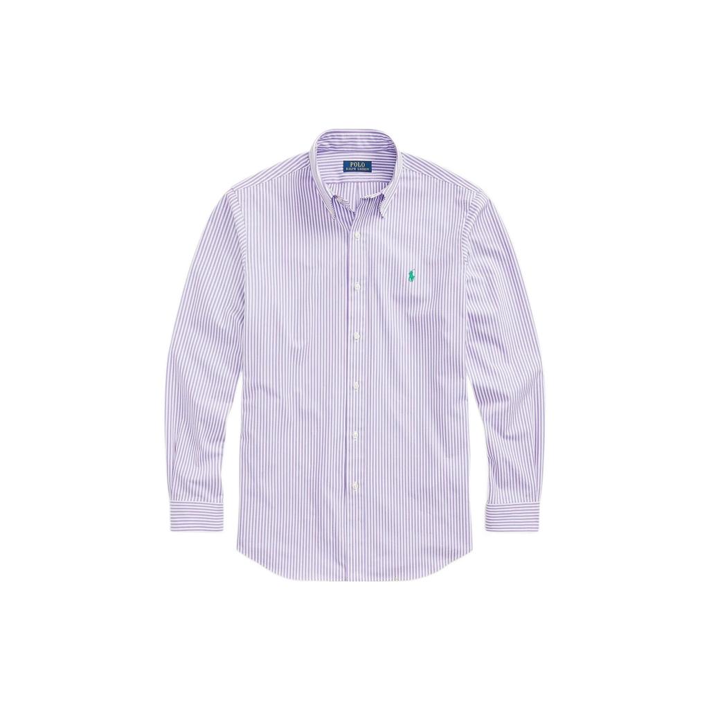 Polo Ralph Lauren FW22 Striped Square Collar Single-Breasted Long Sleeve Shirt Men Shirts Purple 710859881-005